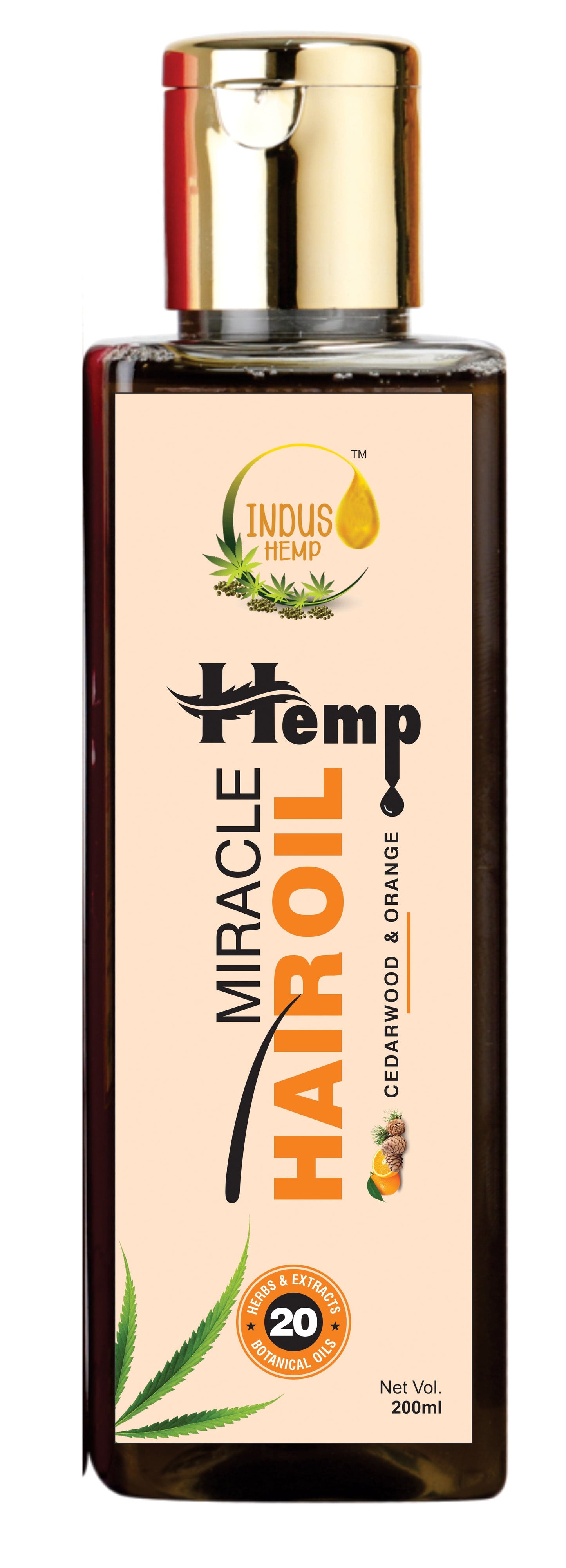 INDUS HEMP MIRACLE HEMP HAIR OIL WITH CEDARWOOD OIL & ORANGE CITRUS OIL, 200ML