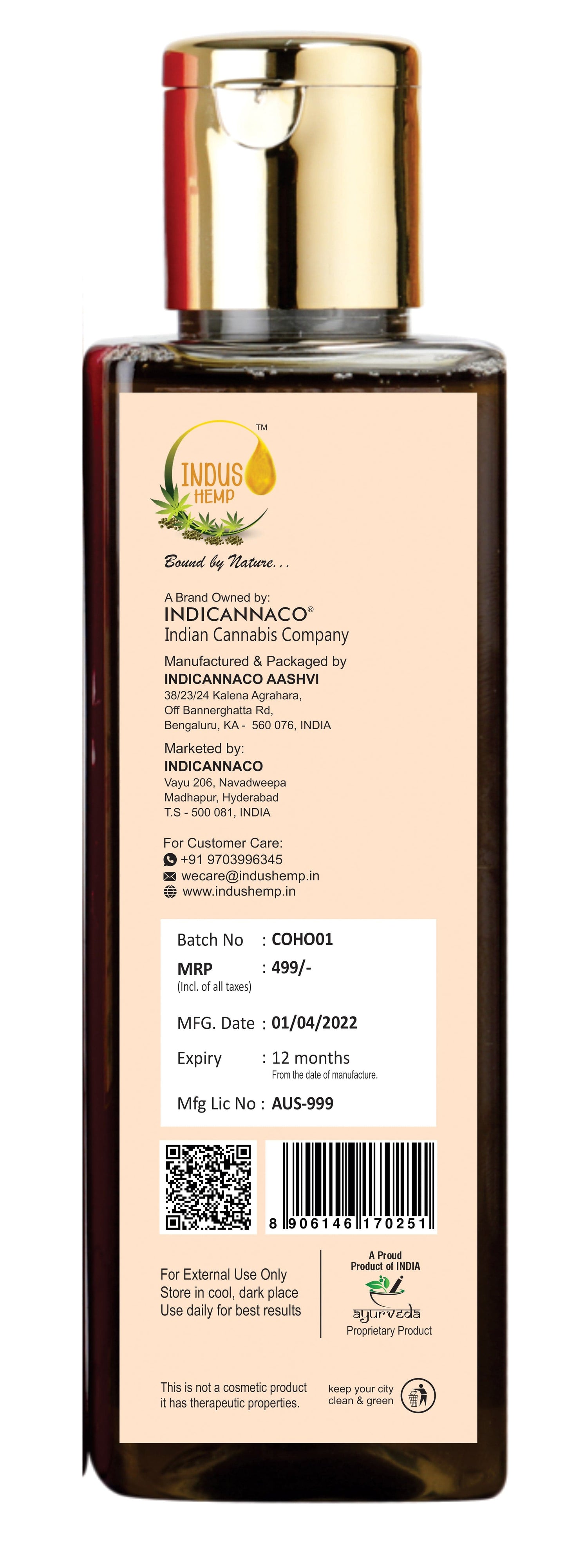 INDUS HEMP MIRACLE HEMP HAIR OIL WITH CEDARWOOD OIL & ORANGE CITRUS OIL, 200ML