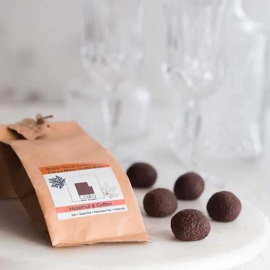 Toska Hazelnut & Coffee - Maple Syrup Sweetened Cocoa Mass Truffle Balls 150g
