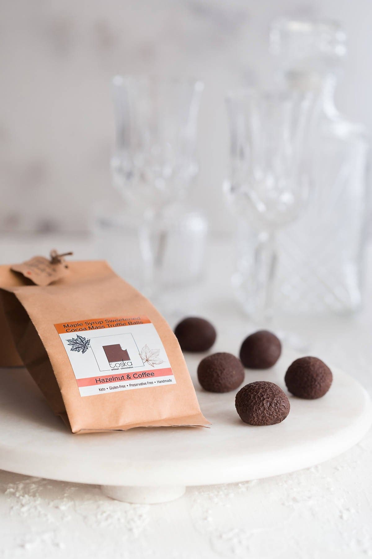 Toska Hazelnut & Coffee - Maple Syrup Sweetened Cocoa Mass Truffle Balls 150g