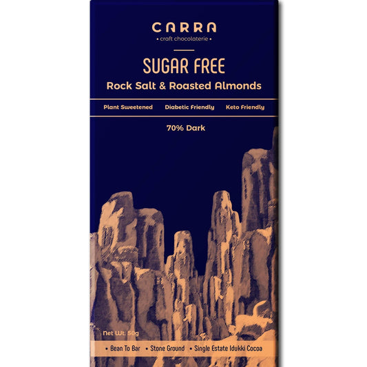 Carra Rock Salt & Roasted Almonds | Dark 70% | Sugar Free | 50g x 3 bars - plant based Dukan