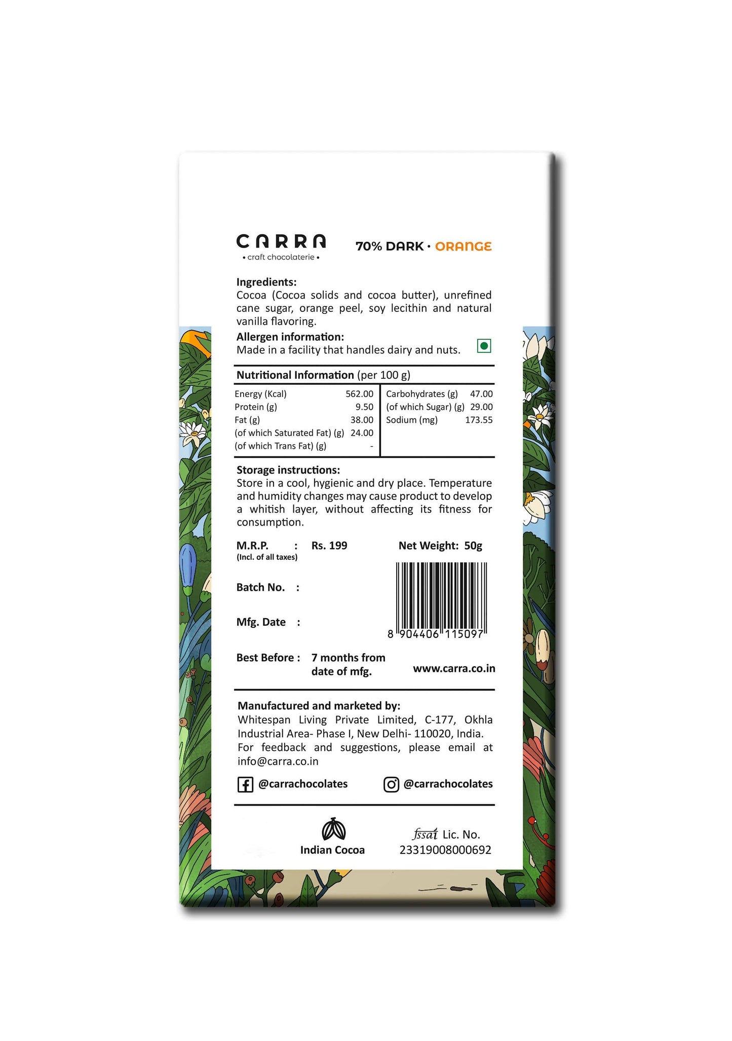 Carra Orange in Dark 70% | 50g x 3 bars