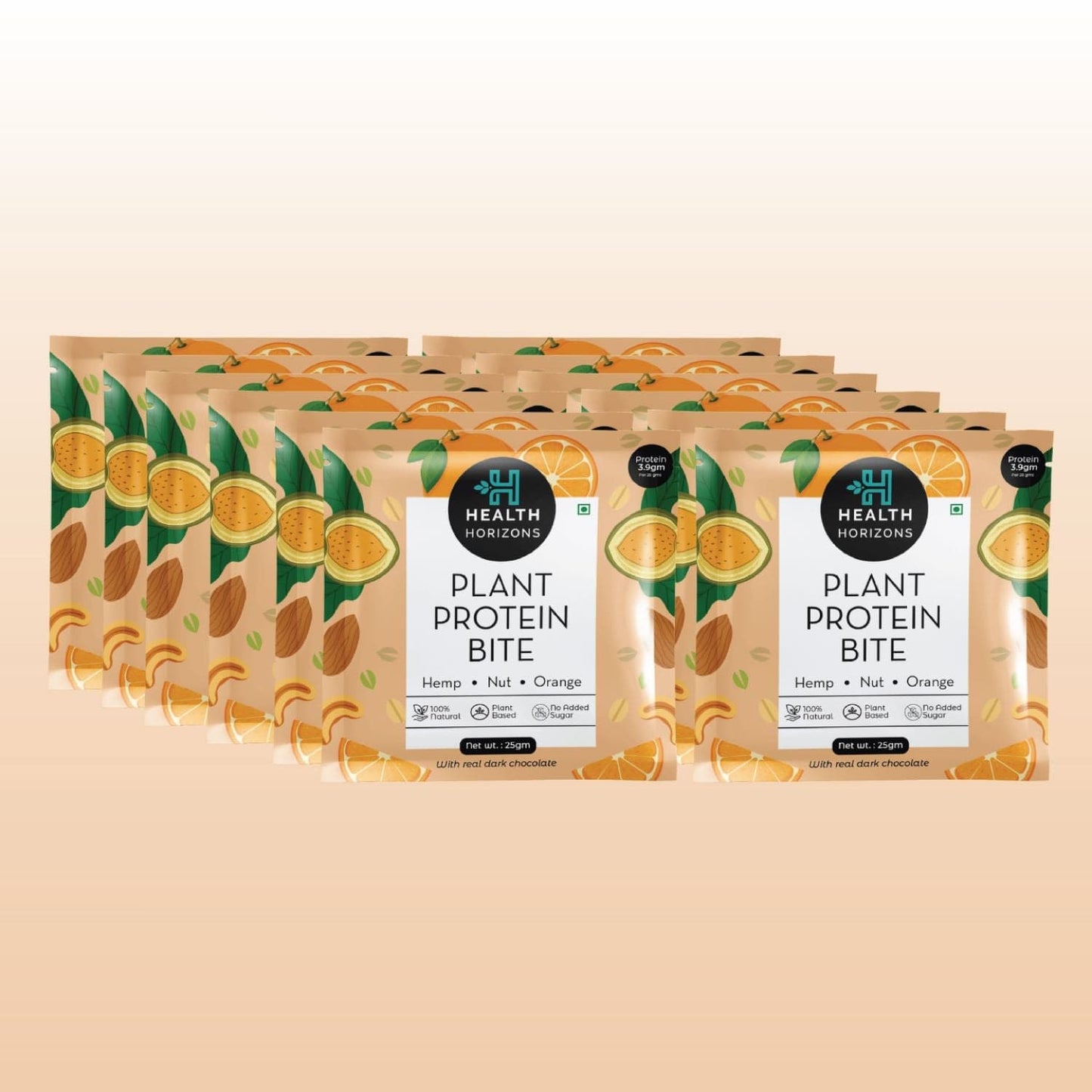 Health Horizons Plant Protein Bites ( 25g X Pack of 12) | Orange & Dark Chocolate Flavour |3.9g Protein per bite