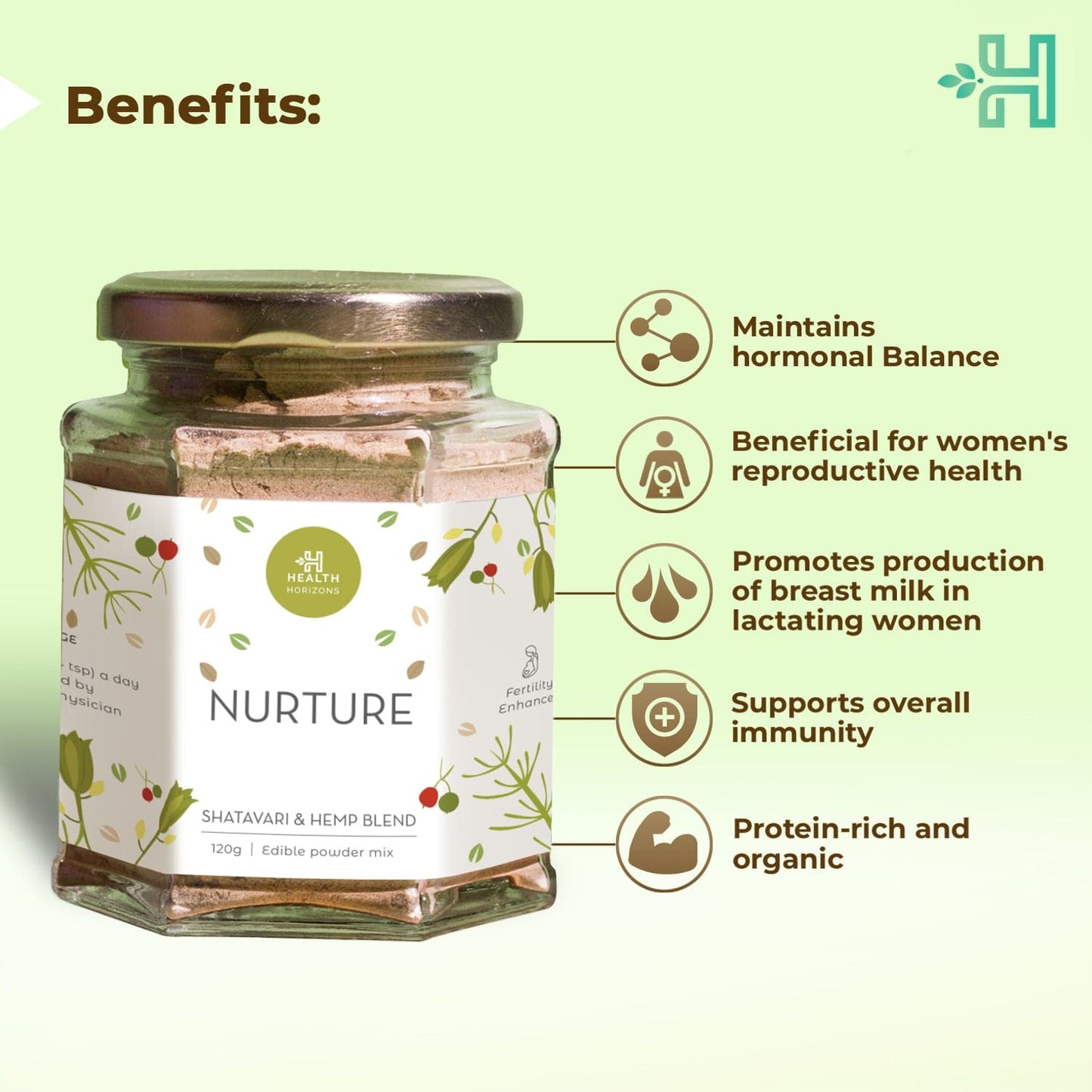 Health Horizons Shatavari & Hemp Blend | Edible Powder Mix | Nurture Blend for Fertility Enhancement | 120 gm