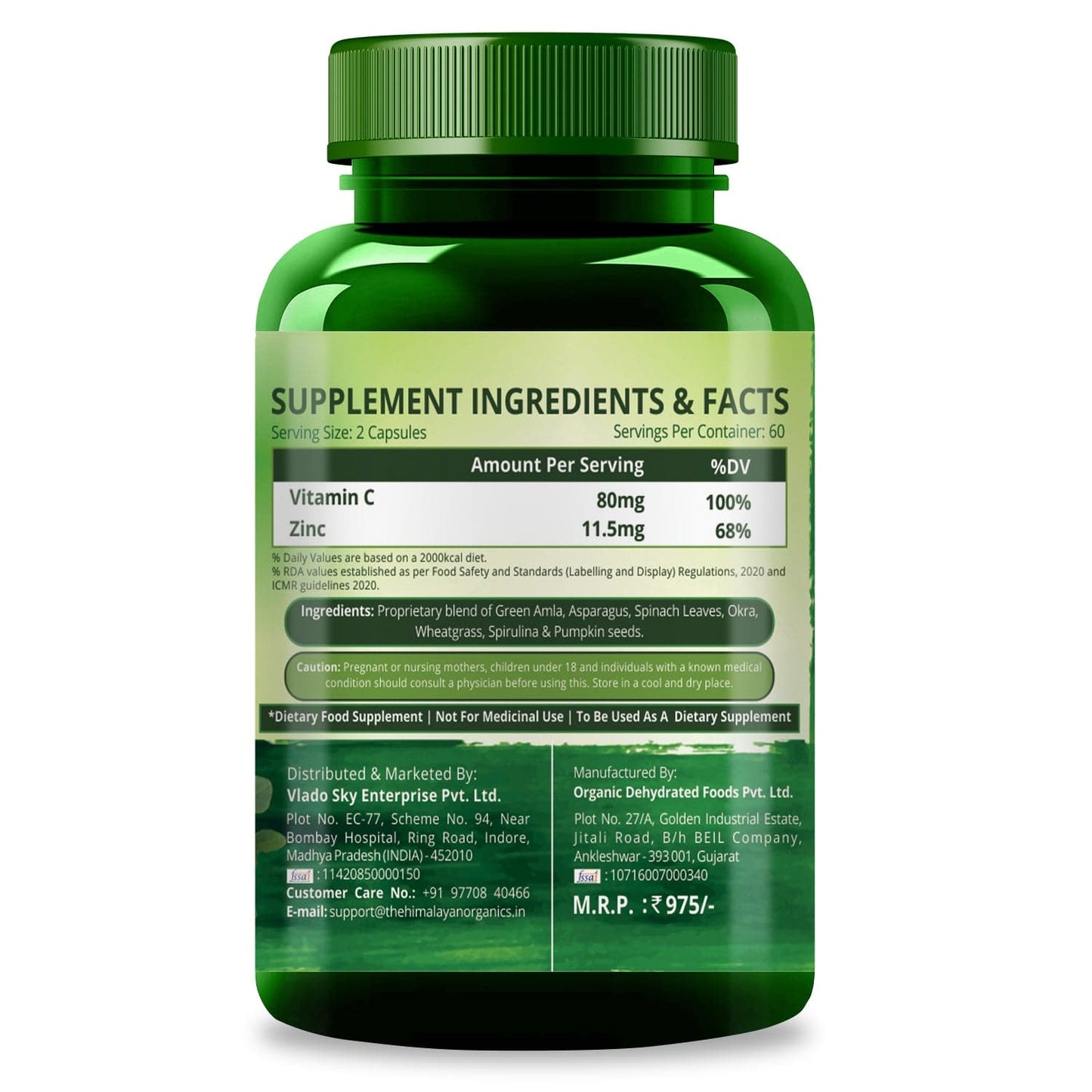 Vlado's Himalayan Organics Plant Based Vitamin C with Zinc (120 Capsules)