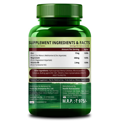 Himalayan Organics ZMA (Zinc, Magnesium Aspartate) Nighttime Sports Recovery Supplement - 120 Veg Tablets