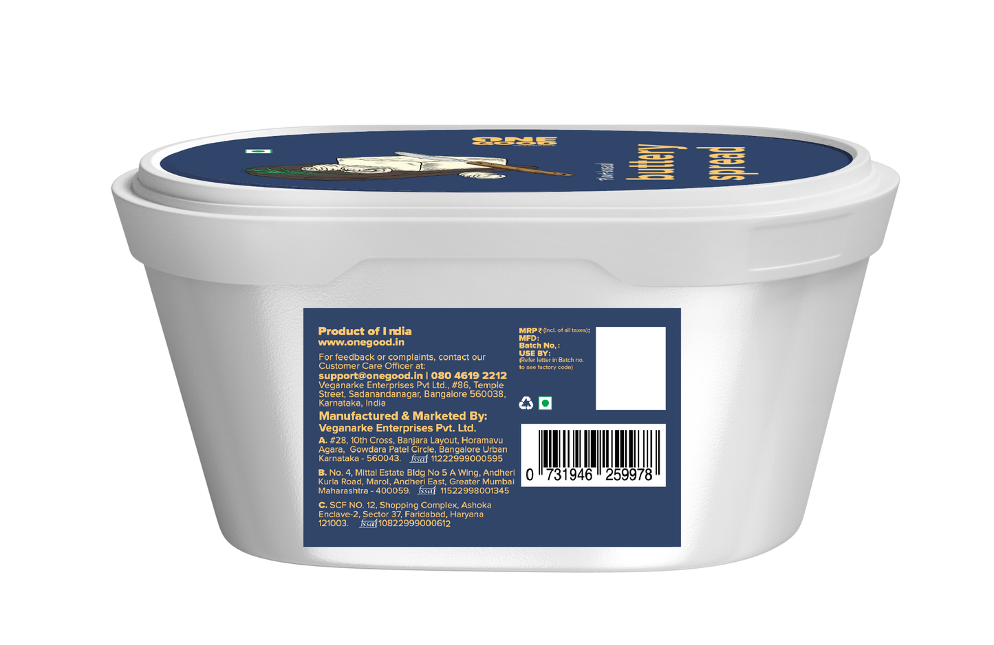 One Good Plant-Based Buttery Spread, Cultured, Salted - 200 gm