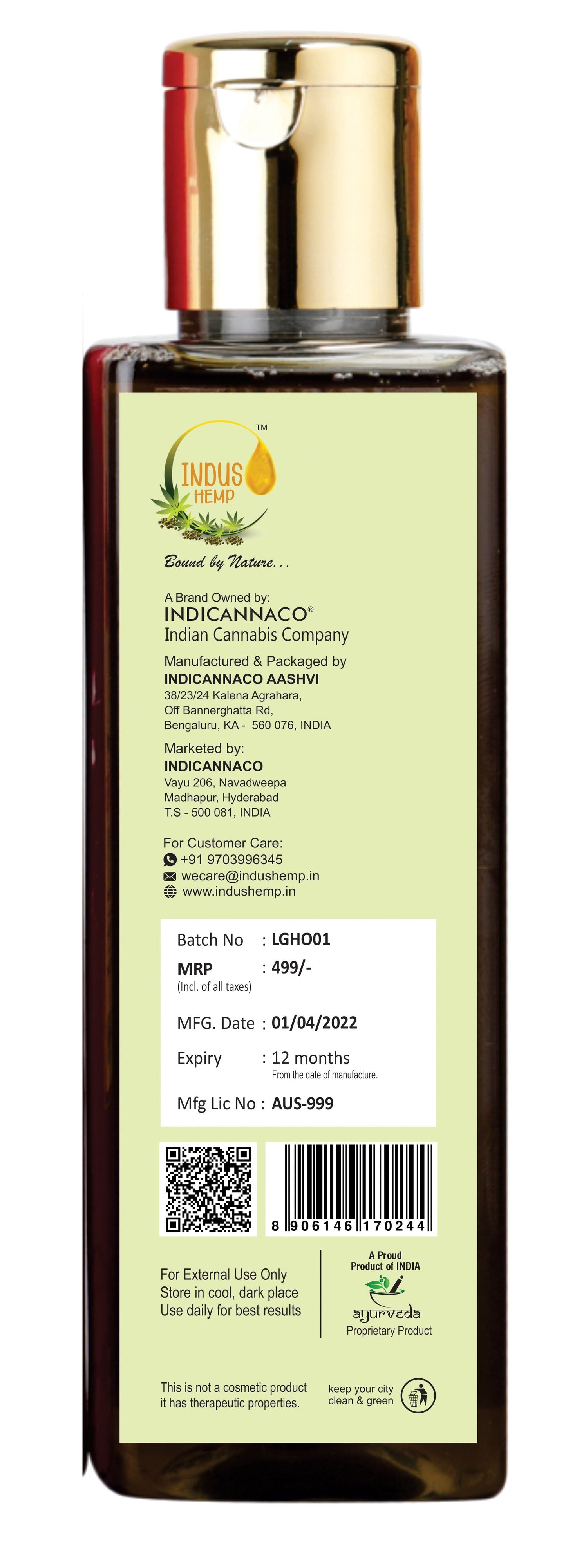 INDUS HEMP MIRACLE HEMP HAIR OIL WITH LEMONGRASS OIL, 200ML