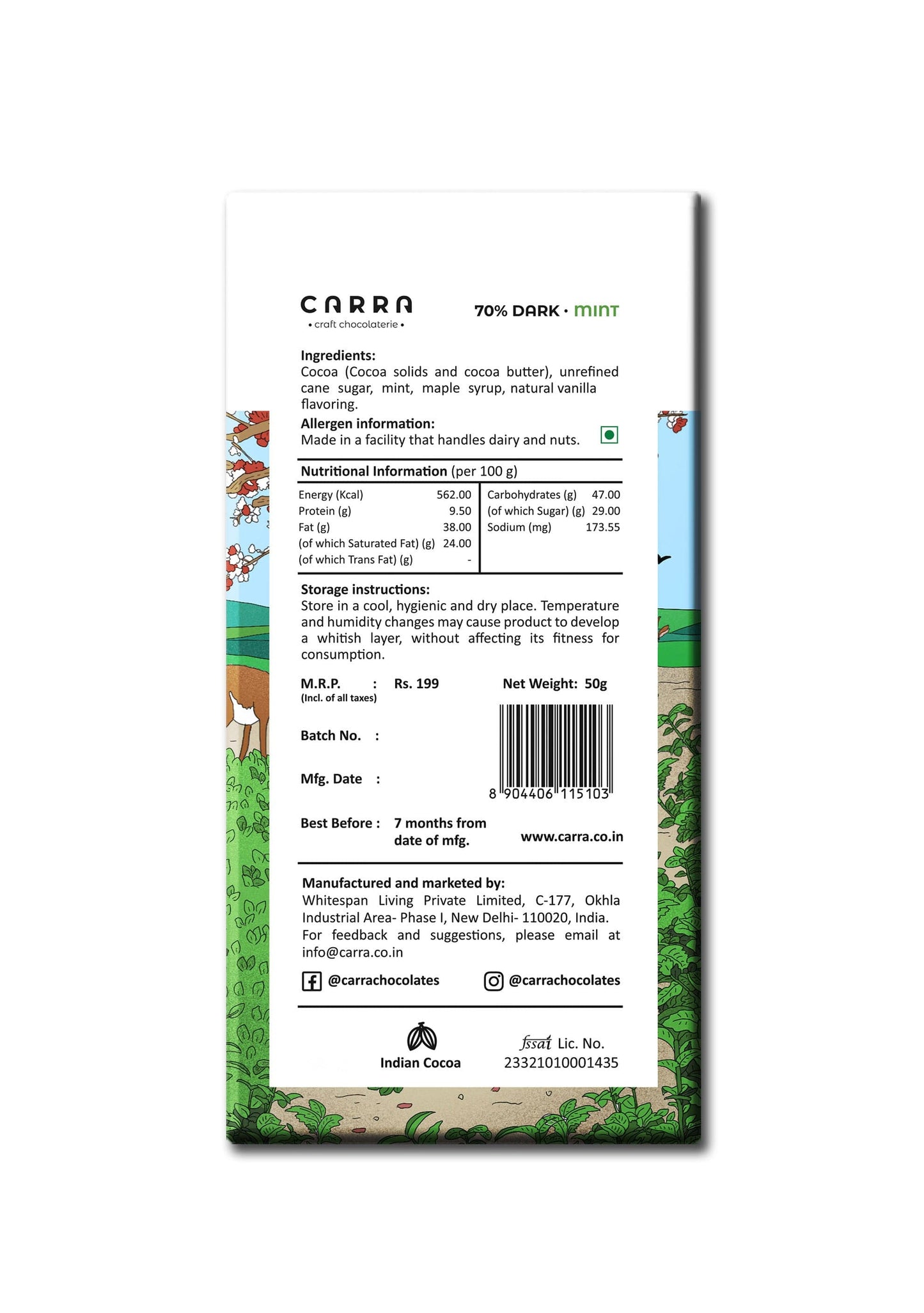 Carra Mint in Dark 70% | 50g x 3 bars