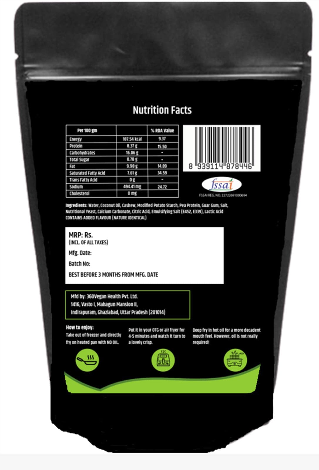 PlantWise Crispy Cheesy Nuggets - Needs No Oil to Cook, 200g