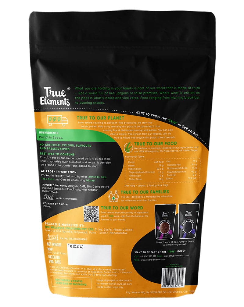 True Elements Raw Pumpkin Seeds - plant based Dukan