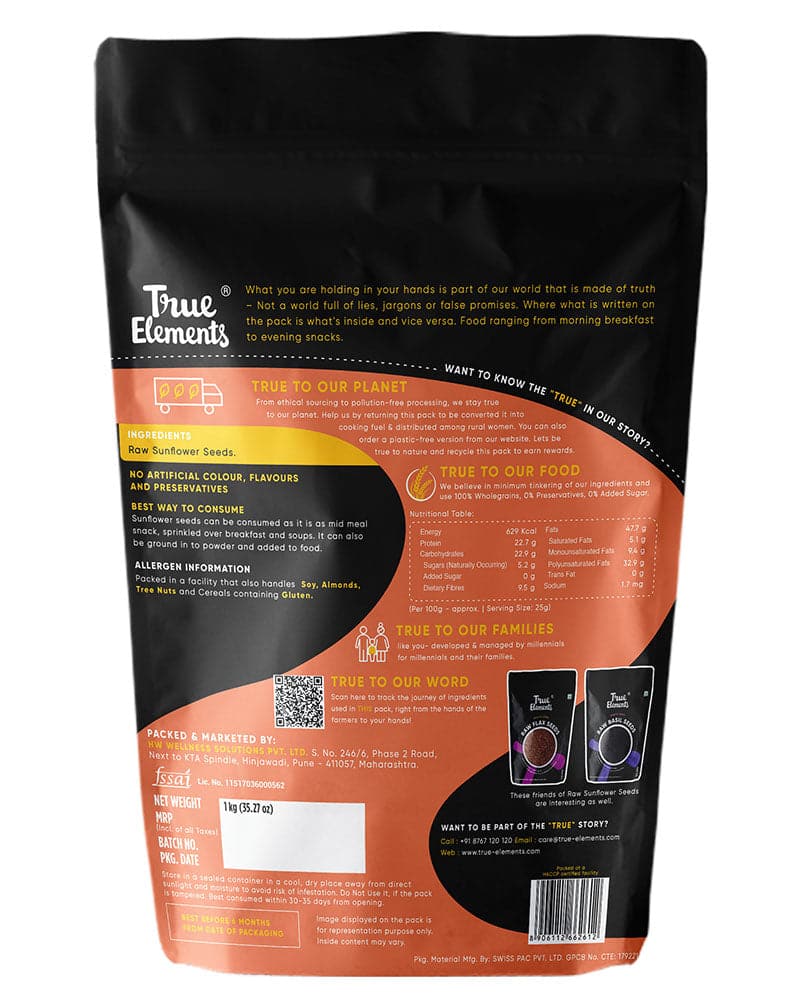 True Elements Raw Sunflower Seeds - plant based Dukan
