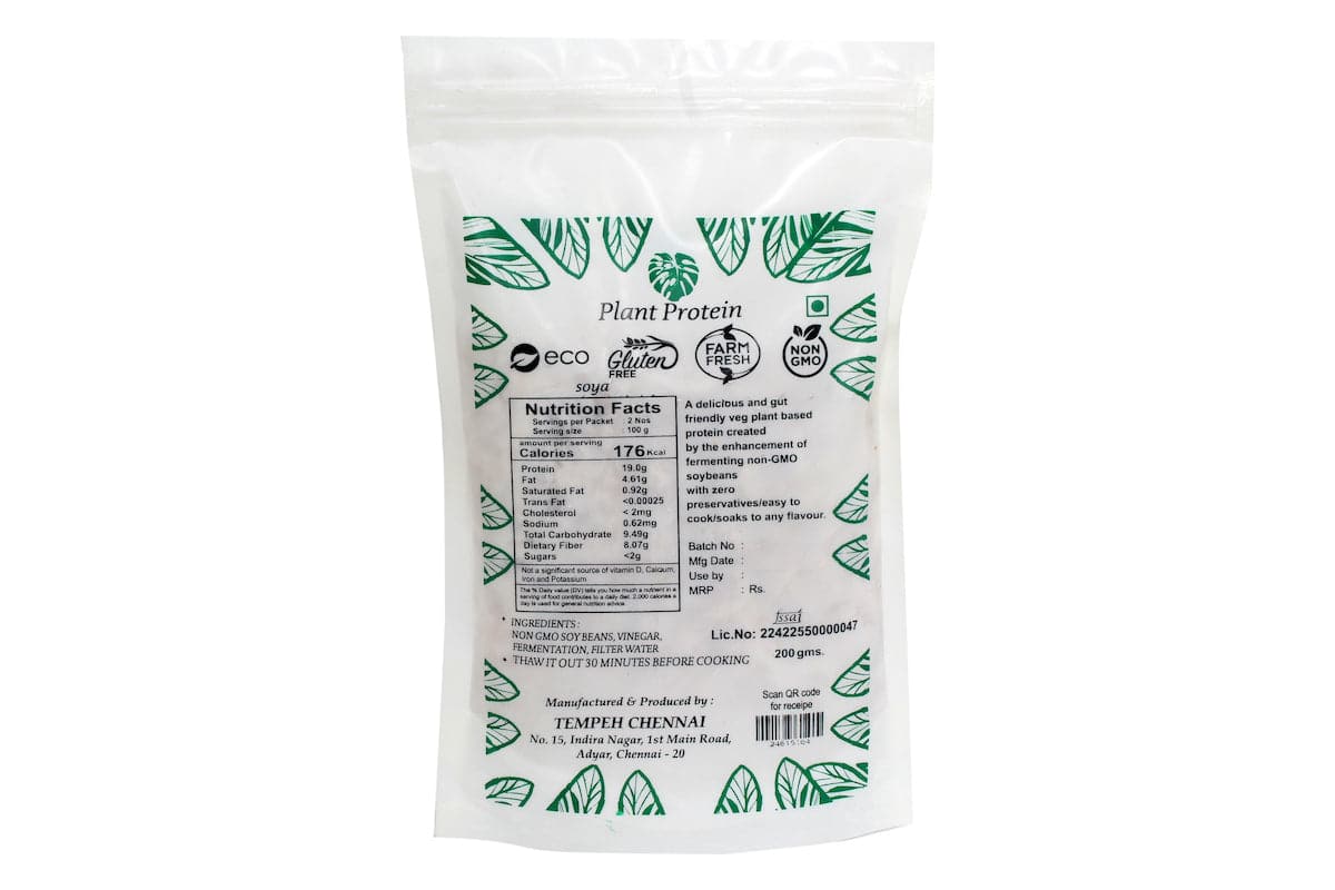 Tempeh Chennai Soybean Hibiscus Tempeh Fresh Original , 200g- Plant Protein
