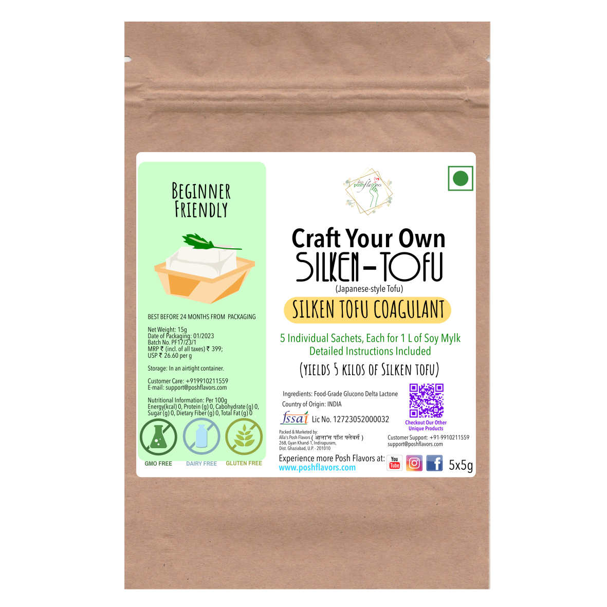 Posh Flavors Silken Tofu Coagulant (Tofu pudding) 15G