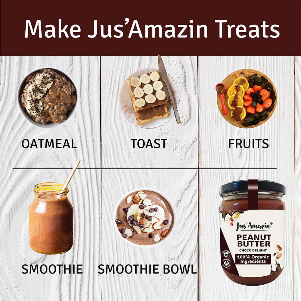 Jus Amazin Creamy Organic Peanut Butter – Choco Delight 500g - plant based Dukan