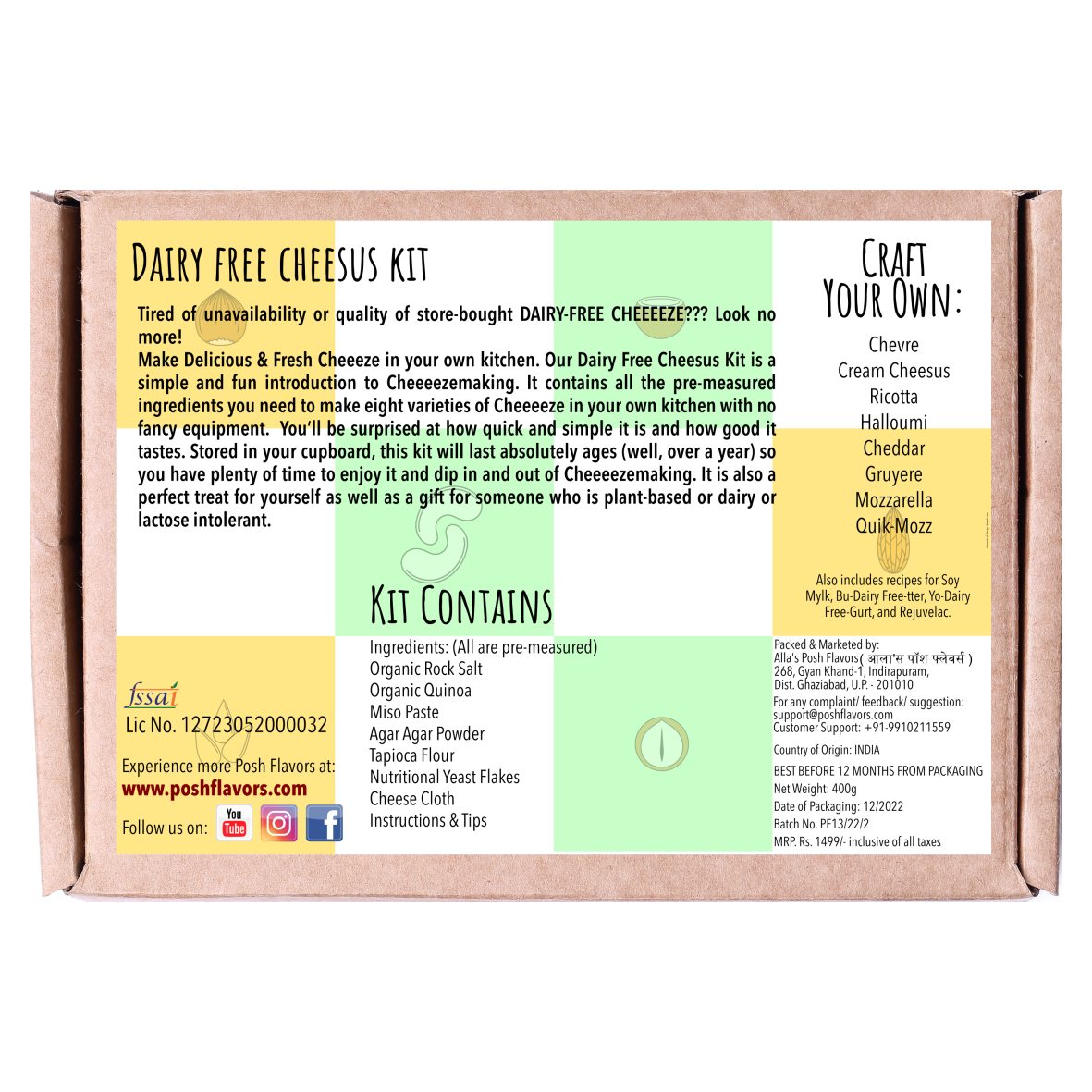 Posh Flavors Plant-Based Cheese Alternative Kit 400g