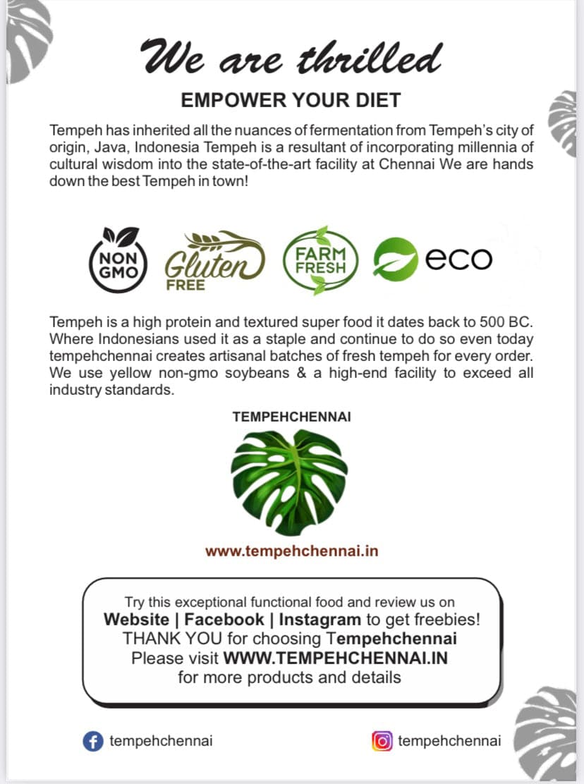 Tempeh Chennai |Tempeh Soybean CHIA Tempeh (Soybean) Fresh , 200g