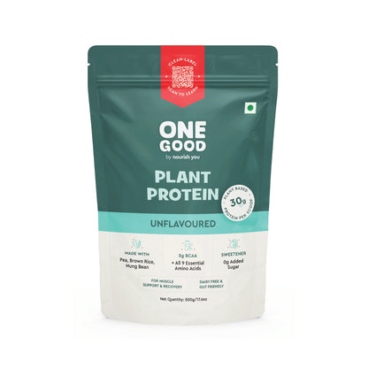 Nourish You Unflavoured Plant Protein Powder 500g | 30g Protein Per Serving | Pea, Brown Rice & Mung Bean Blend | Soy-Free, Dairy-Free, Gluten-Free | No Artificial Flavours or Sweeteners | Supports Muscle Growth