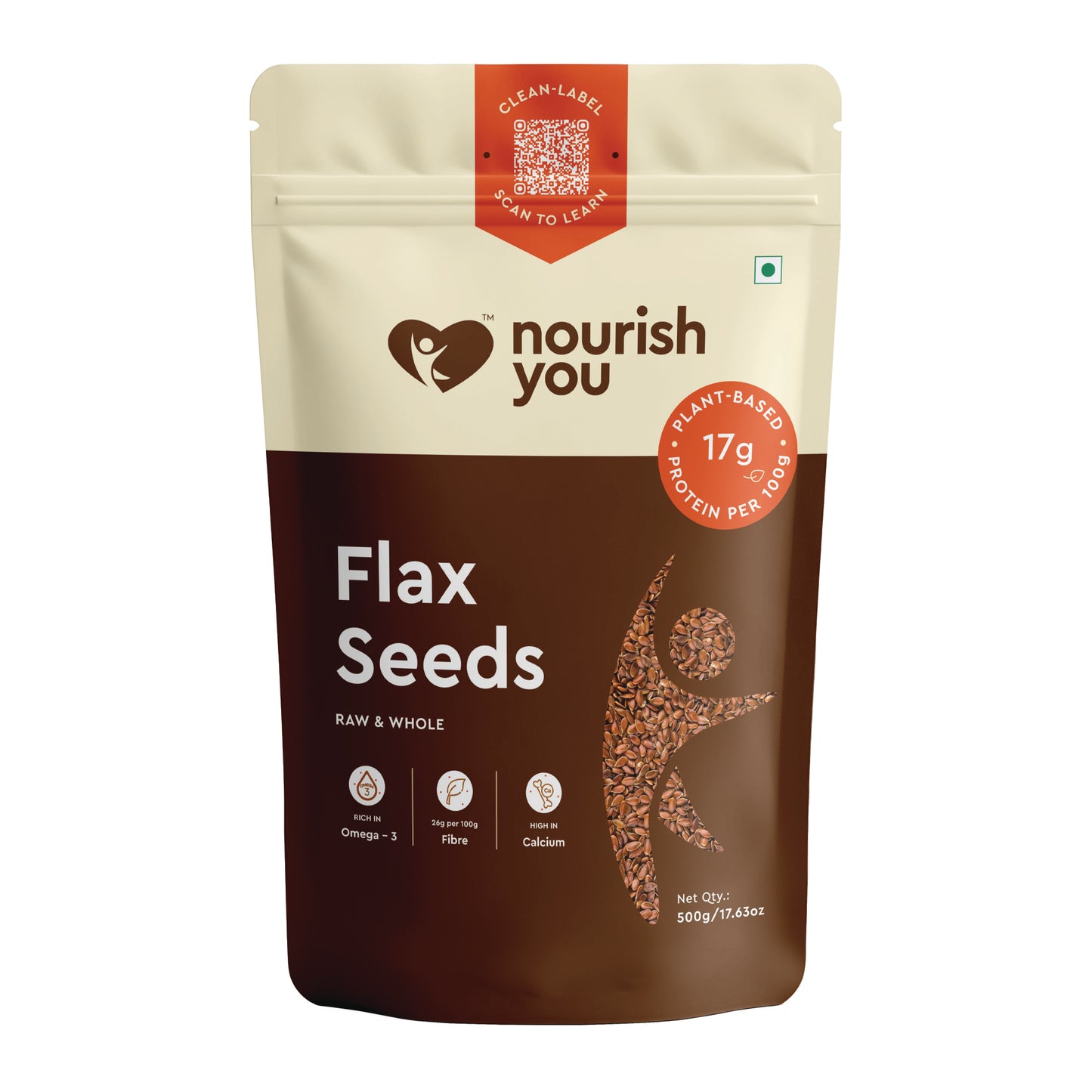 Nourish You Flax Seeds | Rich in Omega 3, Calcium and Fatty Acid - 500 G Brown Flax Seeds (500 g)