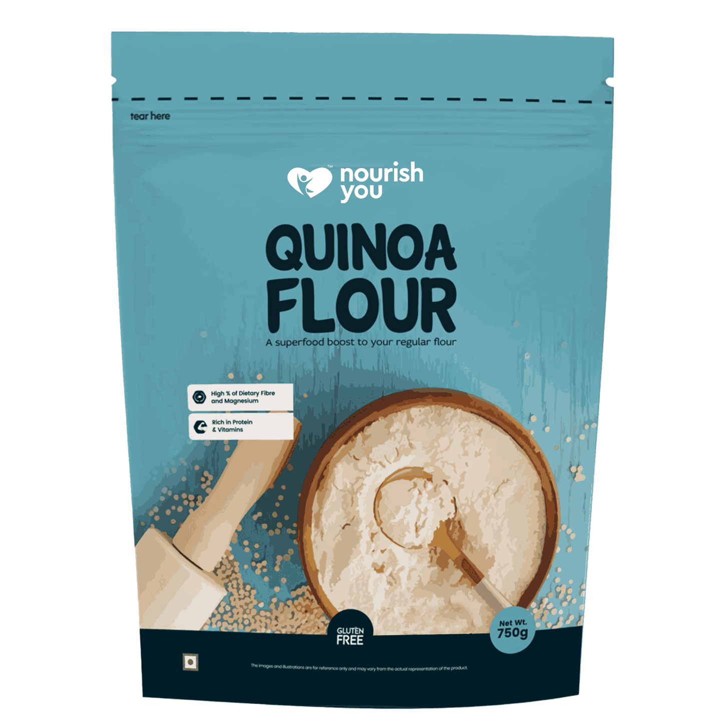 Nourish You Quinoa Flour 750G Pack | High Protein Quinoa & Gluten Free Atta | Enriched with Dietary Fibre, Vitamins | Improves Gut Health | Superfood | Micro-nutrients | No added Preservatives | Helps in Weight Management