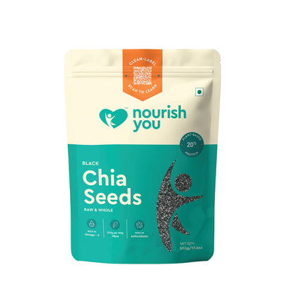 Nourish You Raw & Whole Chia Seeds 500g | Goodness of 37.5g Dietary Fibre & 20.4g Protein per 100g | Dirt & Stone free | Gluten Free | Source of Calcium, & Antioxidant , Omega 3 & Zinc | Premium superfoods | Pack of 1 | Supports Weight Management |
