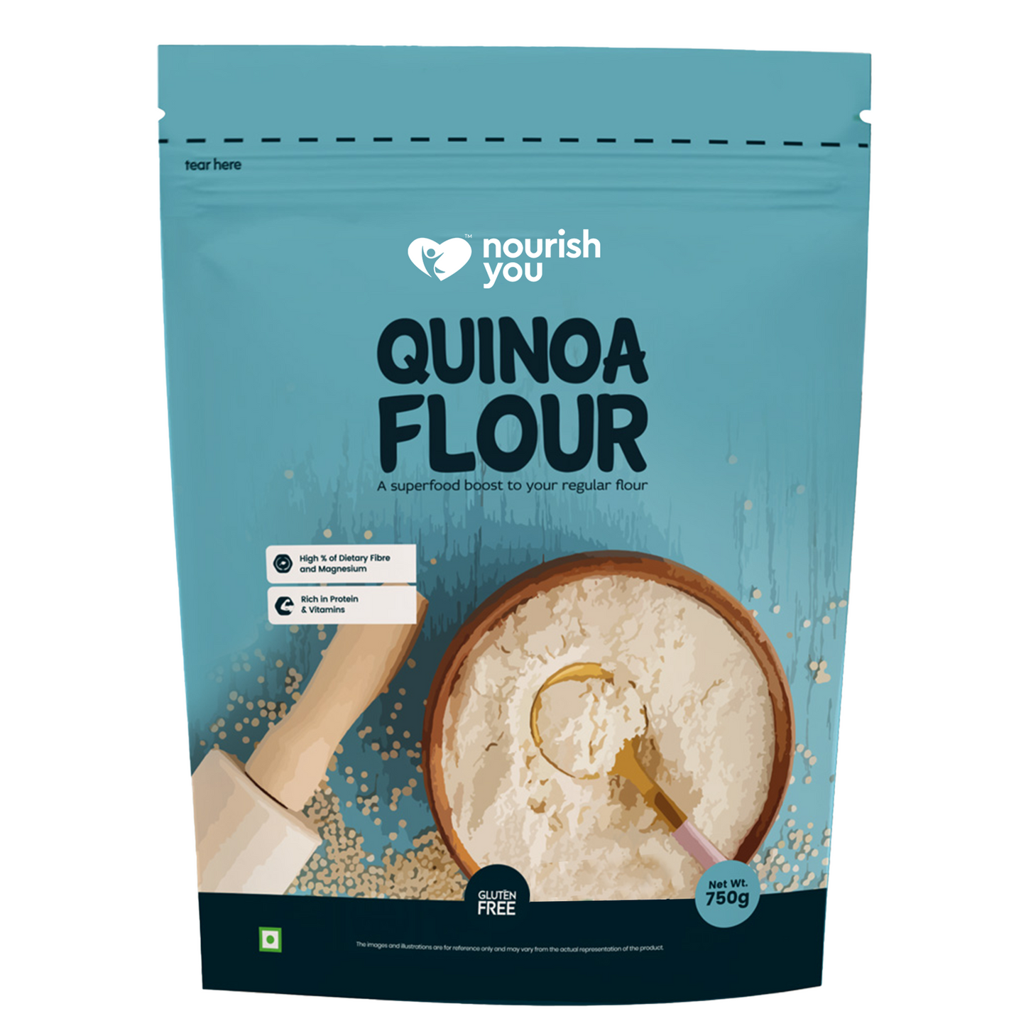 Nourish You Quinoa Flour 750G Pack | High Protein Quinoa & Gluten Free Atta | Enriched with Dietary Fibre, Vitamins | Improves Gut Health | Superfood | Micro-nutrients | No added Preservatives | Helps in Weight Management