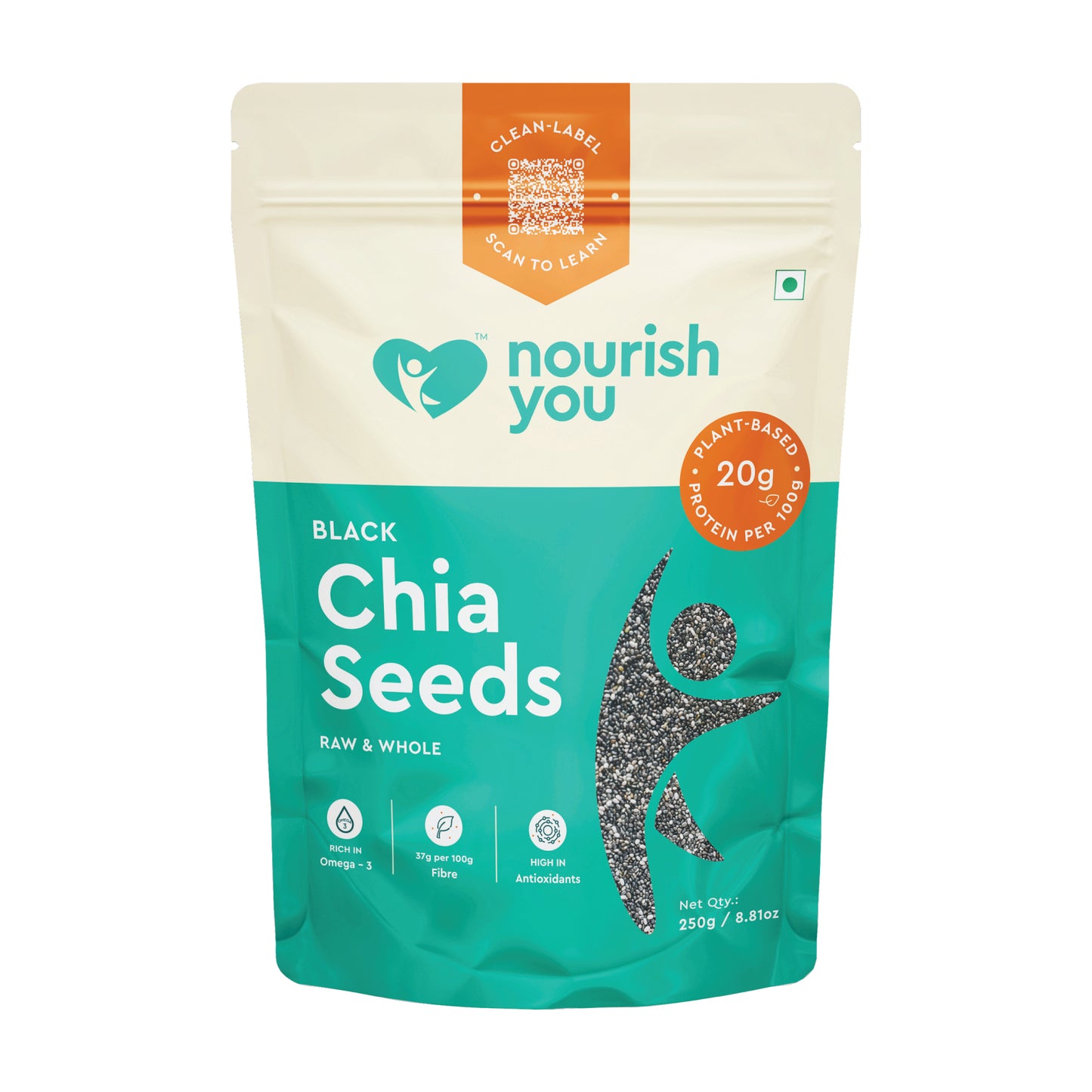 Nourish You Raw & Whole Black Chia Seeds 250g | Dirt & Stone free | Gluten Free | Source of Calcium, Protein , Dietary Fibre & Antioxidant | Rich with Omega 3 & Zinc | Premium superfoods | Pack of 1 | Supports Weight Management