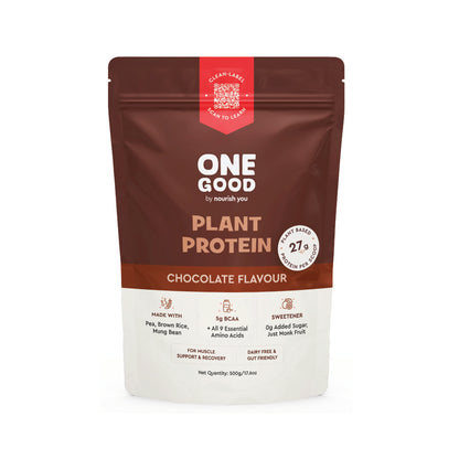 Nourish You 27g Per Serving Chocolate Plant based Protein Powder-500g | Pea, Brown Rice & Mung Bean Blend | Sweetened with Monk Fruit | Rich Cocoa Flavor | No Soy, No Artificial Flavours | Supports Muscle recovery |