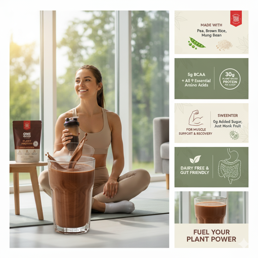 Nourish You 27g Per Serving Chocolate Plant based Protein Powder-500g | Pea, Brown Rice & Mung Bean Blend | Sweetened with Monk Fruit | Rich Cocoa Flavor | No Soy, No Artificial Flavours | Supports Muscle recovery |