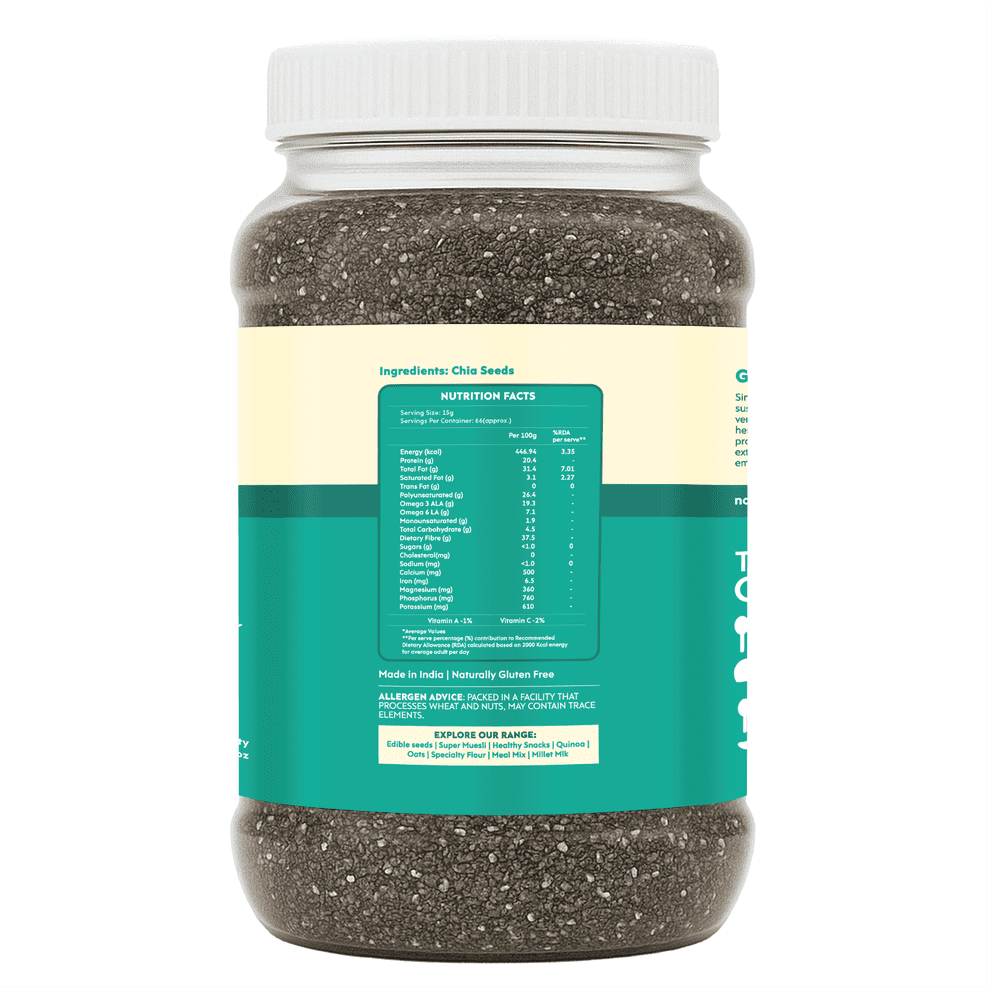 Nourish You Raw & Whole Chia Seeds 1kg Jar | Dirt & Stone free | Gluten Free | Source of Calcium, Protein , Dietary Fibre & Antioxidant | Rich with Omega 3 & Zinc | Premium superfoods | Supports Weight Management | Value Pack offer
