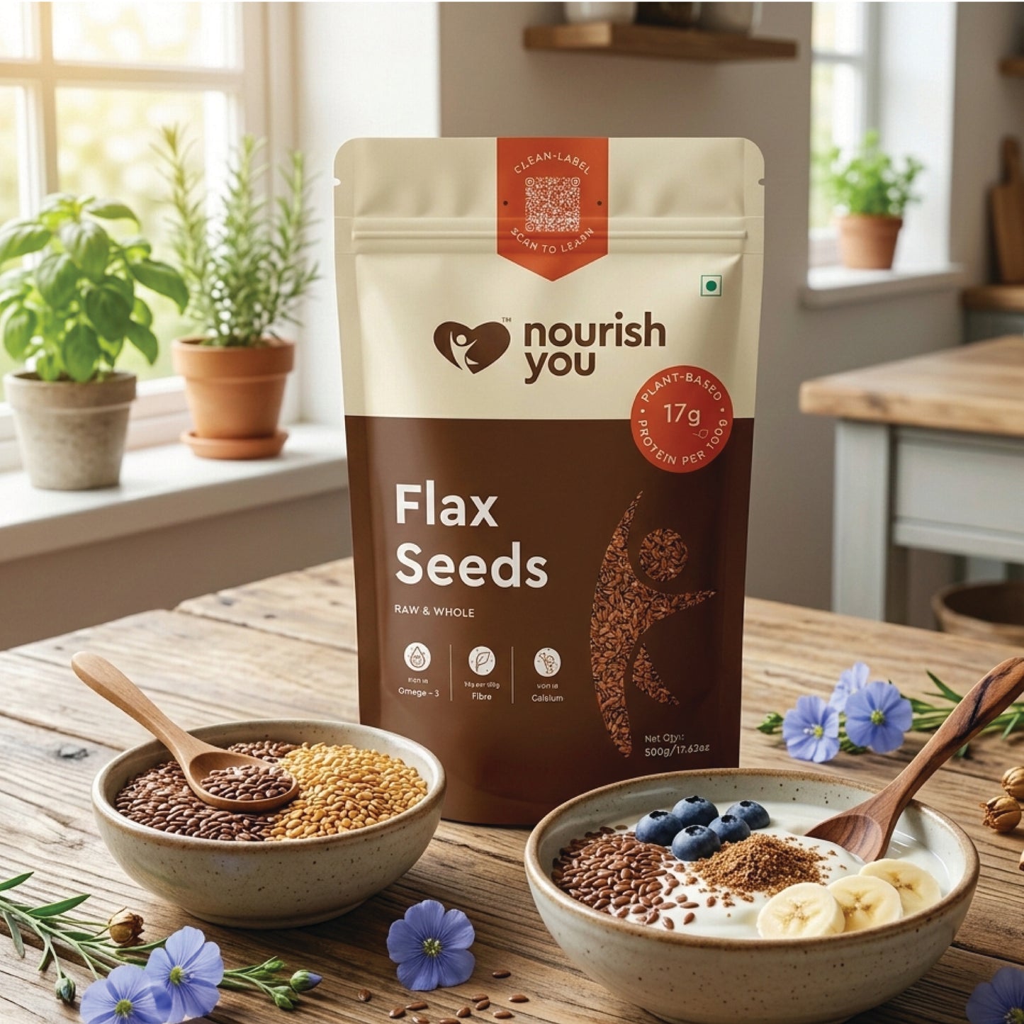 Nourish You Flax Seeds | Rich in Omega 3, Calcium and Fatty Acid - 500 G Brown Flax Seeds (500 g)