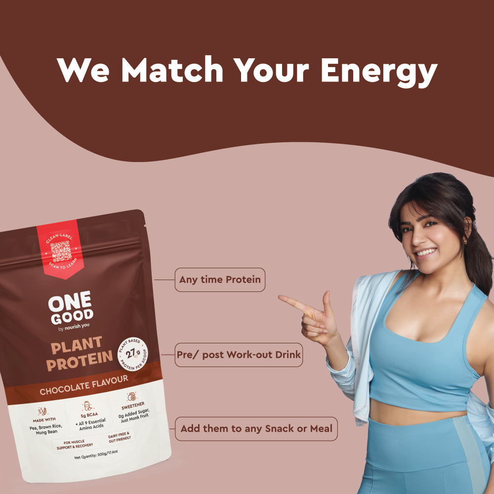 Nourish You 27g Per Serving Chocolate Plant based Protein Powder-500g | Pea, Brown Rice & Mung Bean Blend | Sweetened with Monk Fruit | Rich Cocoa Flavor | No Soy, No Artificial Flavours | Supports Muscle recovery |