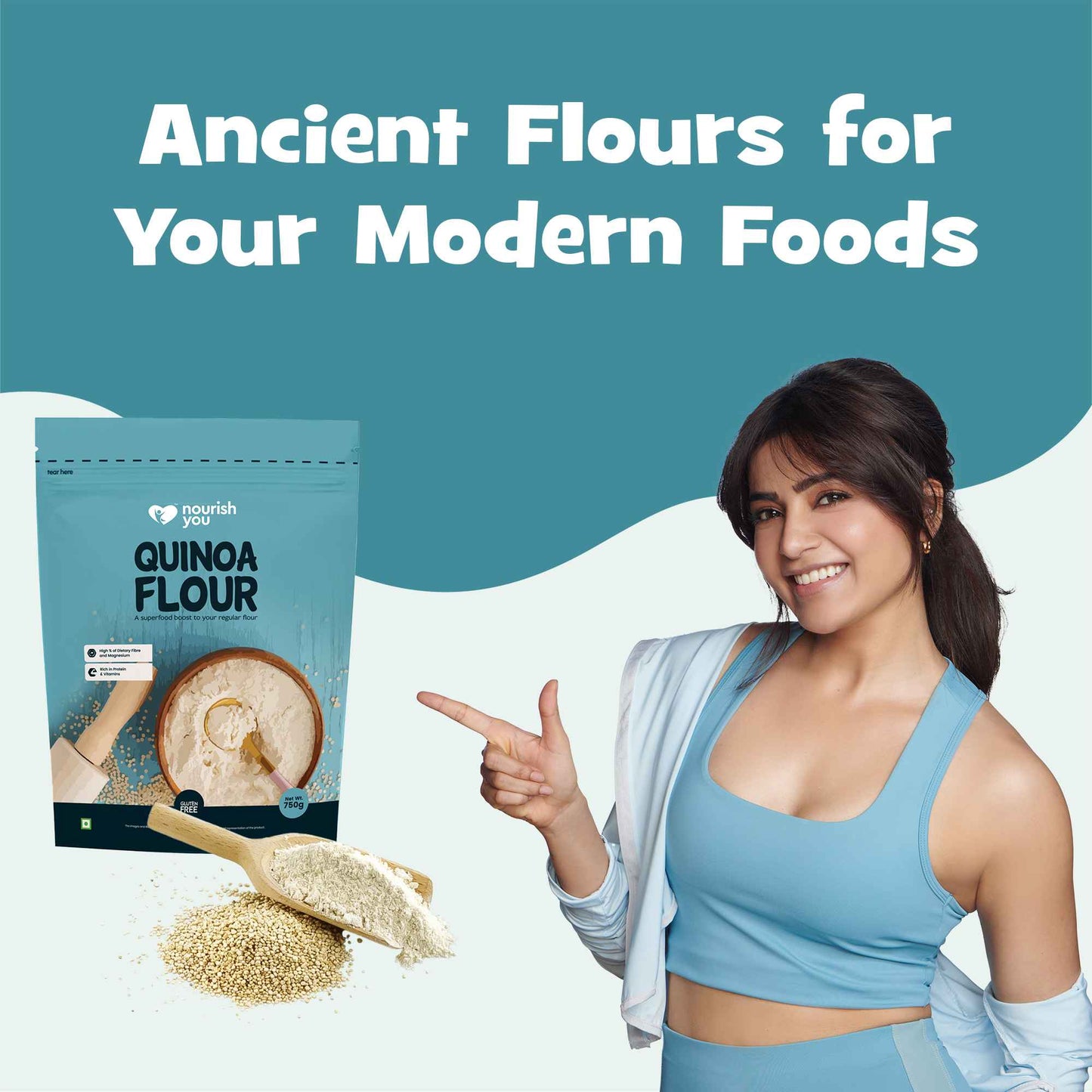 Nourish You Quinoa Flour 750G Pack | High Protein Quinoa & Gluten Free Atta | Enriched with Dietary Fibre, Vitamins | Improves Gut Health | Superfood | Micro-nutrients | No added Preservatives | Helps in Weight Management