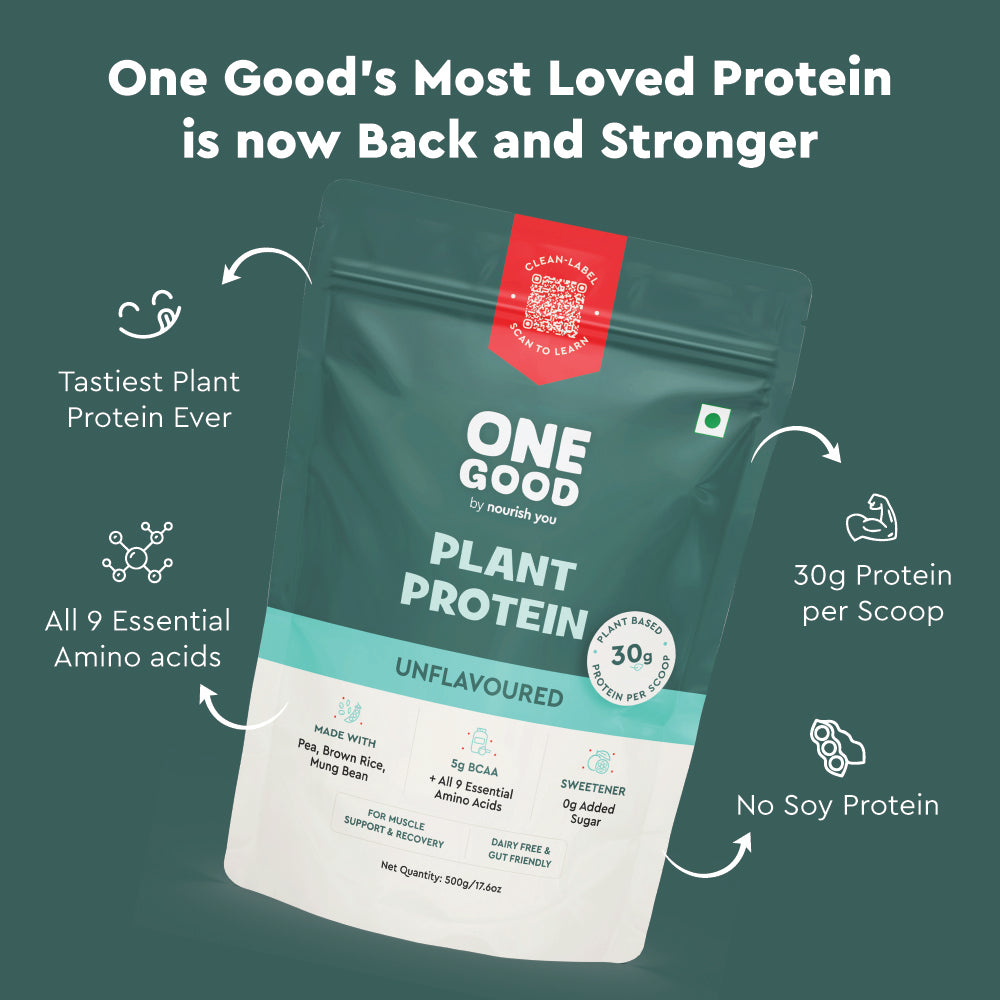 Nourish You Unflavoured Plant Protein Powder 500g | 30g Protein Per Serving | Pea, Brown Rice & Mung Bean Blend | Soy-Free, Dairy-Free, Gluten-Free | No Artificial Flavours or Sweeteners | Supports Muscle Growth