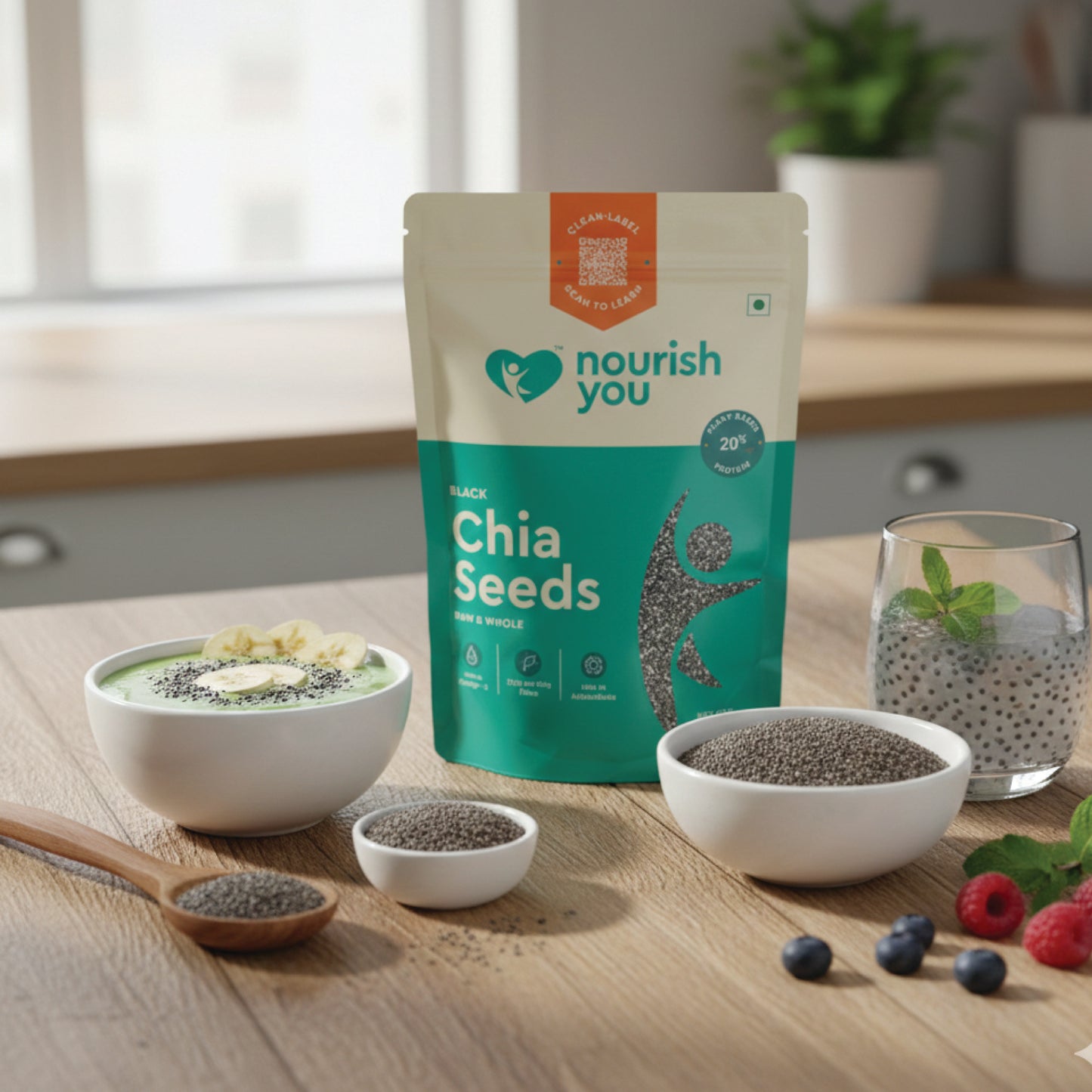 Nourish You Raw & Whole Chia Seeds 500g | Goodness of 37.5g Dietary Fibre & 20.4g Protein per 100g | Dirt & Stone free | Gluten Free | Source of Calcium, & Antioxidant , Omega 3 & Zinc | Premium superfoods | Pack of 1 | Supports Weight Management |
