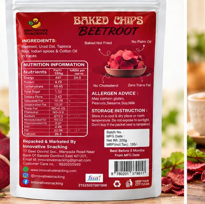 Innovative Snacking Beetroot Baked Chips 200g | Super Crispy & Tasty | Baked Not Fried | No Palm Oil | No Cholesterol | Zero Trans Fat | Healthy Vegetarian Snack