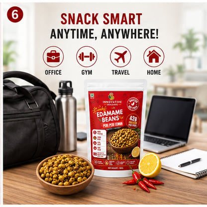 Innovative Snacking Roasted Edamame Beans Peri Peri Lemon Flavour | High Protein Plant-Based Snack | Roasted Not Fried | 100g