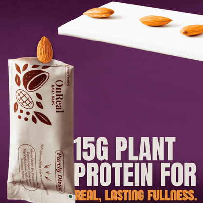OnReal Purely Divine Plant-Based Protein Bars (Pack of 3 x 55g Each) | 15g Protein, No Refined Sugar, High Fiber | Almond Butter, Ragi & Quinoa Puffs | Vegan, Gluten-Free | Clean Label Snack