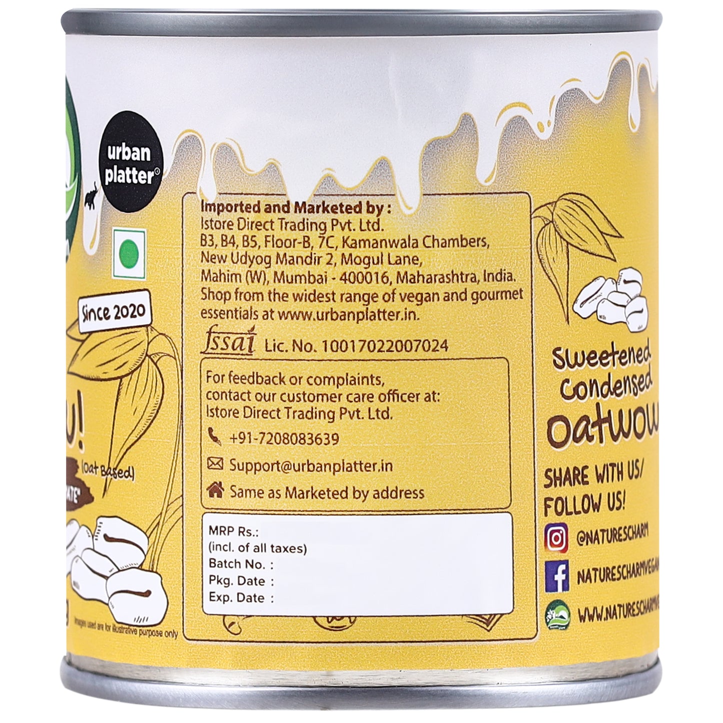 Urban Platter Sweetened Condensed Oatwow Dessert Mate, 320g (Product of Thailand, Oat-Based, Dairy &amp;  Soy Free, Perfect for Cakes, Fudge, Cookies)