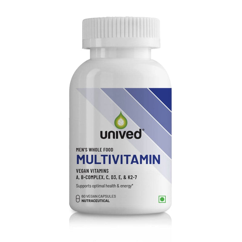 Unived Wholefood Multivitamin for Men | Multivitamins A, B Complex, C, D3, E, & K2-7 | 100% Natural | 60 Capsules