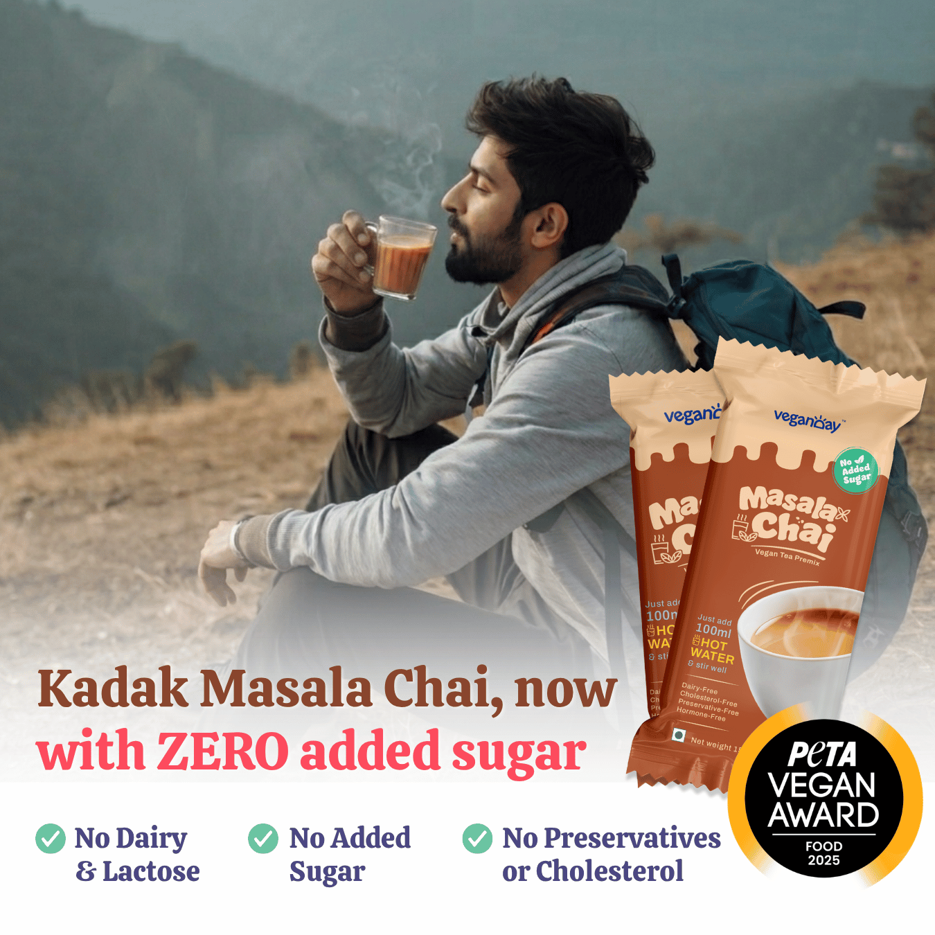 VeganDay Masala Chai Instant Premix | No Added Sugar -  25 Serves (Pack of 2)