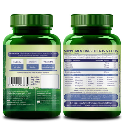 Vlado’s Himalayan Organics Probiotics Supplement 60 Billion CFU with 170mg Prebiotics & 24 Strains | Plant-Based Formula | 60 Veg Capsules