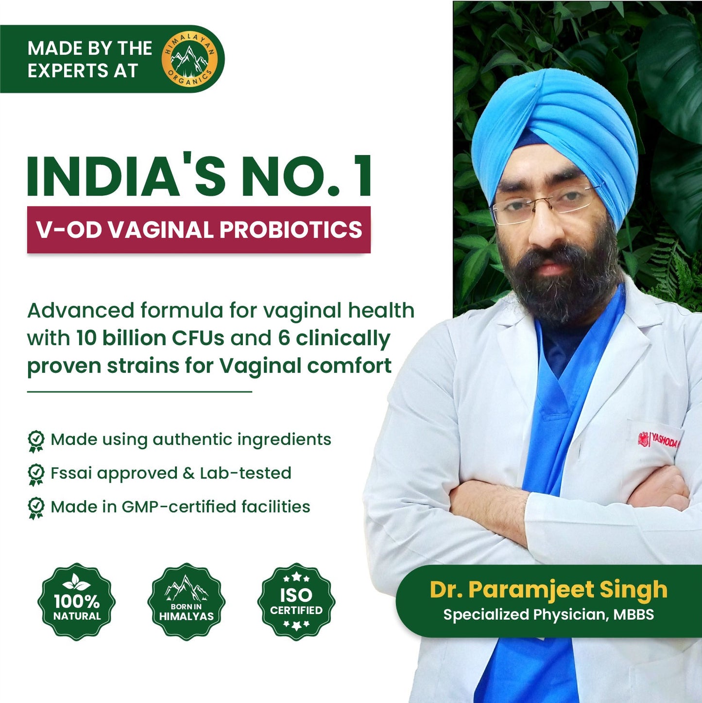 Vlado’s Himalayan Organics Vaginal Probiotics for Women | With Lactobacillus & Prebiotics | Supports Intimate pH Balance | 10 Billion CFU | 60 Veg Capsules