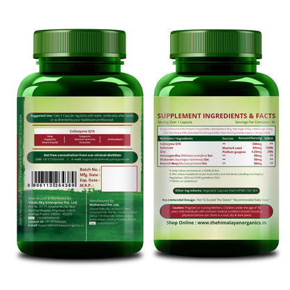 Vlado's Himalayan Organics CoQ10 -125mg With BioPepper - 5mg , COENZYME Q-10 125mg Supplement 60 Veg Capsules