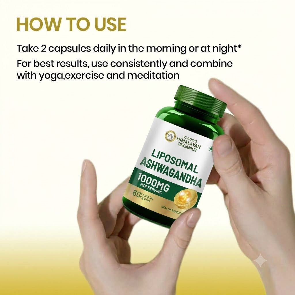 Vlado's Himalayan Organics Liposomal Ashwagandha 1000mg per Serving | Ashwagandha Root Extract | 60 Veg Capsules