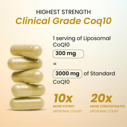 Vlado's Himalayan Organics Liposomal Coenzyme Q10 300mg+ with Magnesium, Vitamin B9 & B12, D-Chiro-Inositol, Garlic, Arjuna & Methyl Folate | High Absorption CoQ10 Ubiquinol Formula – 30 Capsules