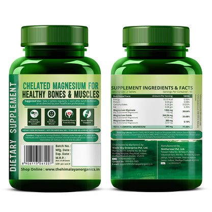 Vlado's Himalayan Organics Magnesium Complex Supplement | 1660mg- 120 Veg Tablets