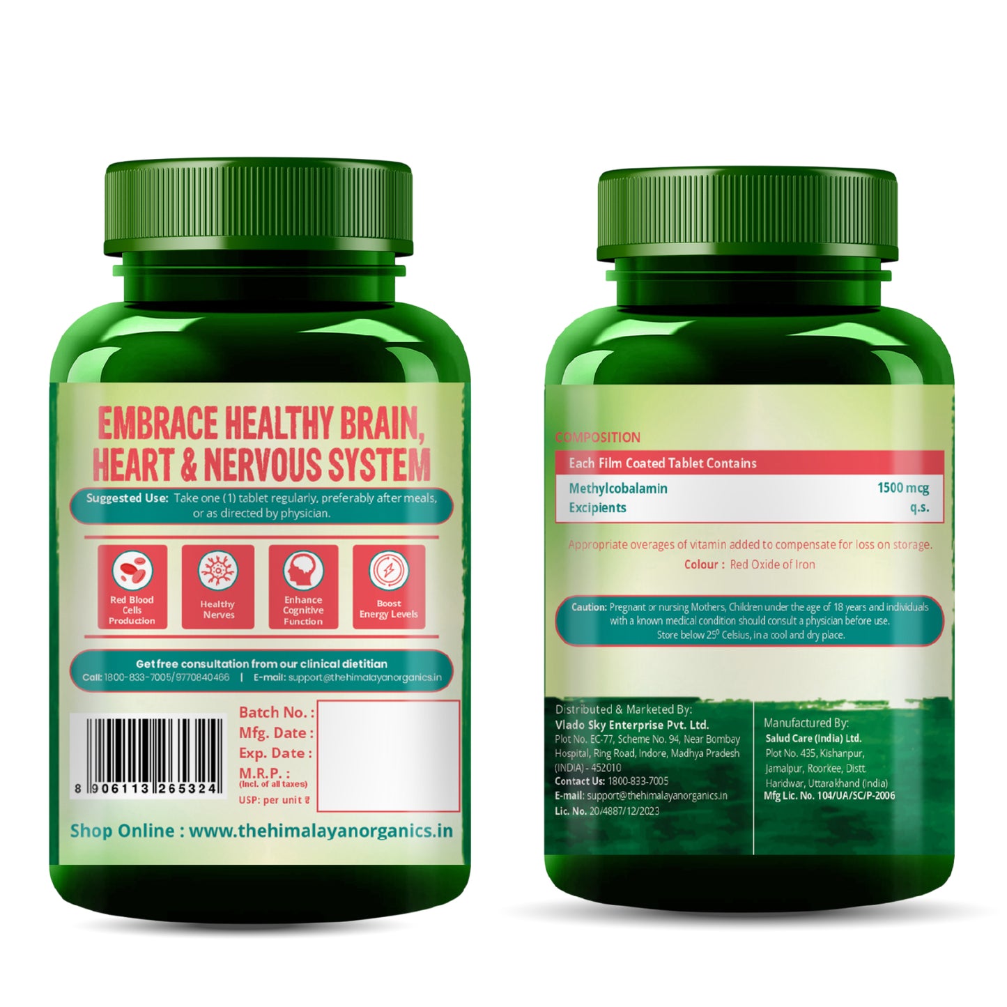 Vlado's Himalayan Organics Methylcobalamin Vitamin B12 Tablets 1500 mcg | 120 Vegetarian Tablets | 4 Months Supply