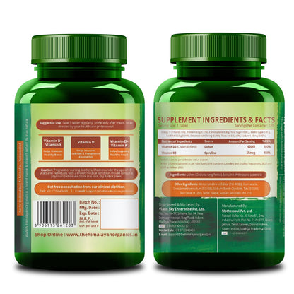 Vlado's Himalayan Organics Vitamin D3 with K2 As MK7 Supplement - 120 Veg Tablets