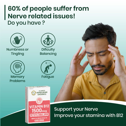Vlado's Himalayan Organics Methylcobalamin Vitamin B12 1500 mcg | Dietary Supplement for Men & Women | 10 Tablets (1 Strip)